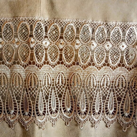 Bagatelle Beige Suede Leather Lace Crochet Jacket - Picture 3 of 6